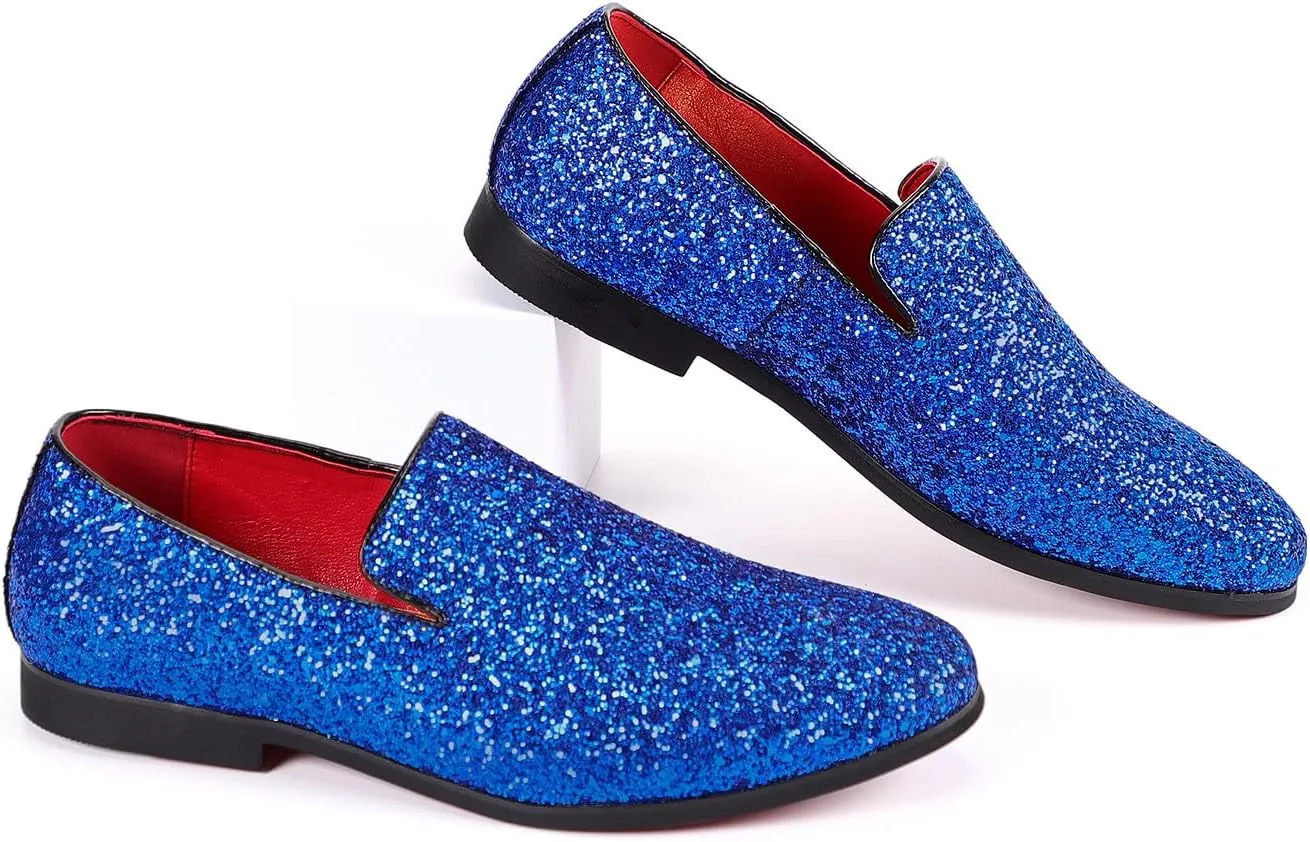 Santimon Mens Glitter Loafers Slip-On Dress Shoes ?C Sparkly Tuxedo & Suit Shoes for Weddings, Parties, and Formal Events