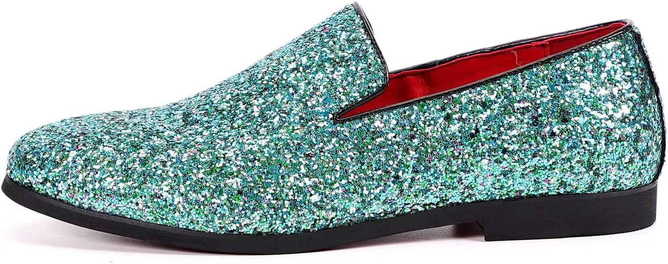 Santimon Mens Glitter Loafers Slip-On Dress Shoes ?C Sparkly Tuxedo & Suit Shoes for Weddings, Parties, and Formal Events