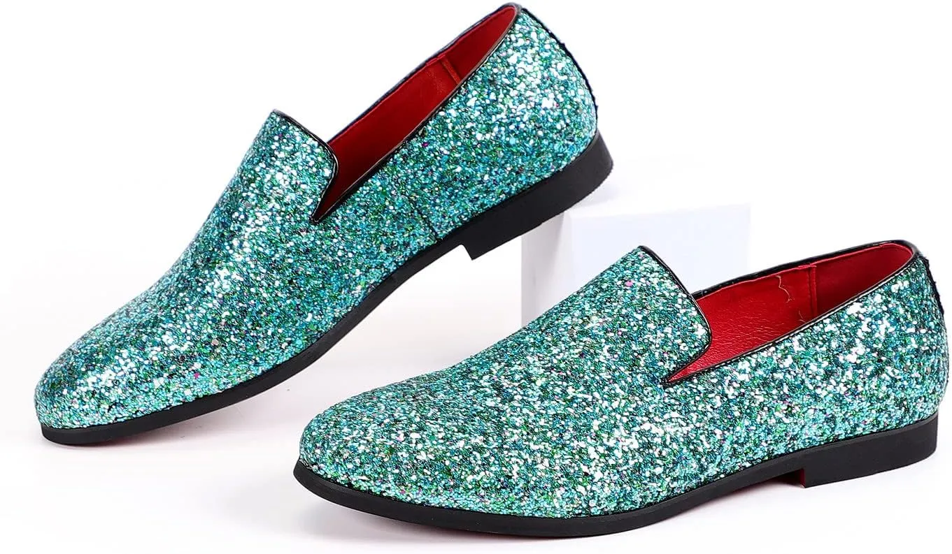 Santimon Mens Glitter Loafers Slip-On Dress Shoes ?C Sparkly Tuxedo & Suit Shoes for Weddings, Parties, and Formal Events