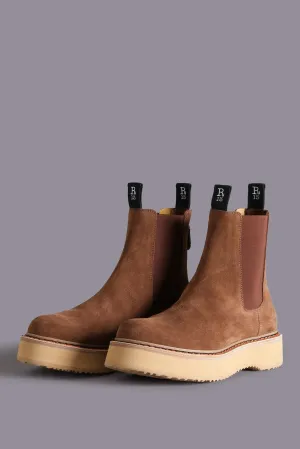 SINGLE STACK CHELSEA BOOT - BROWN SUEDE