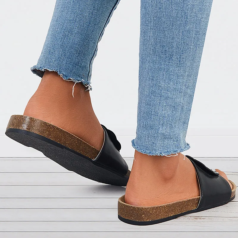 Sohiwoo  Women Glitter Shiny Slide Cork Sole Sandals Sparkle Fancy Flat Slippers