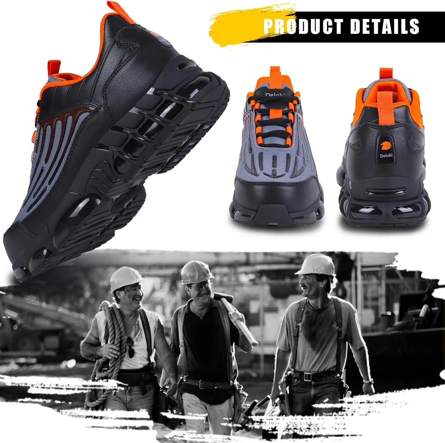 Steel Toe Shoes for Men Lightweight Comfortable Safety Shoes for Men Indestructible Work Shoes for Construction