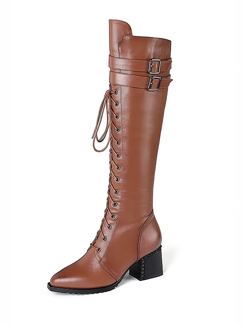 Stylish Women's Boots With Genuine Leather In Rock Style / Fasion Shoes With Square Heel