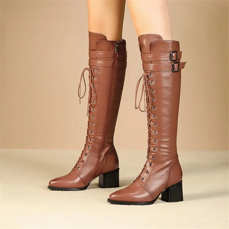 Stylish Women's Boots With Genuine Leather In Rock Style / Fasion Shoes With Square Heel