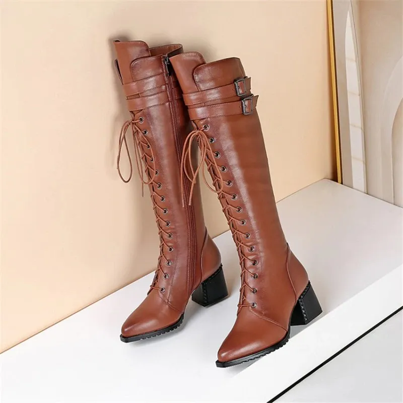 Stylish Women's Boots With Genuine Leather In Rock Style / Fasion Shoes With Square Heel