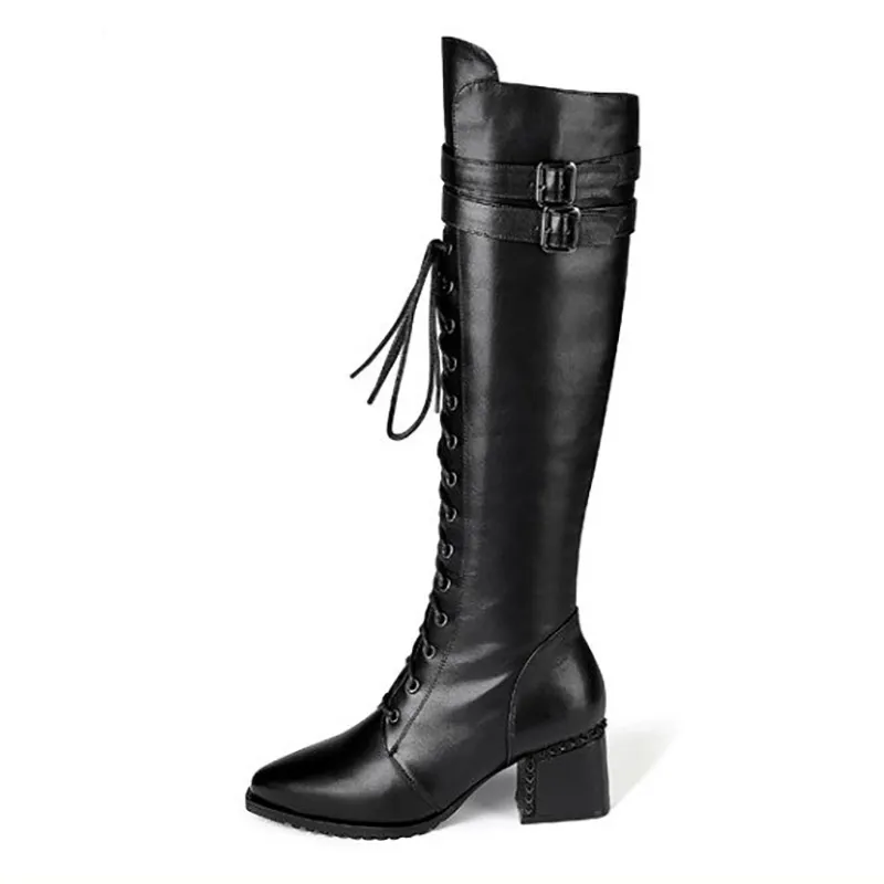 Stylish Women's Boots With Genuine Leather In Rock Style / Fasion Shoes With Square Heel