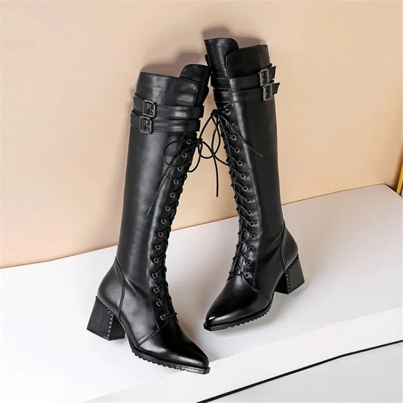 Stylish Women's Boots With Genuine Leather In Rock Style / Fasion Shoes With Square Heel