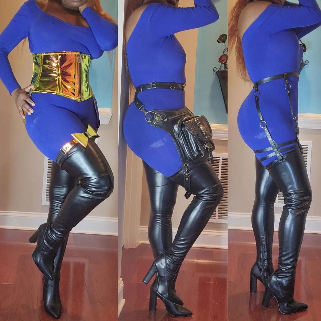 Super Stretch Thigh Belted Chunky Heel Boots