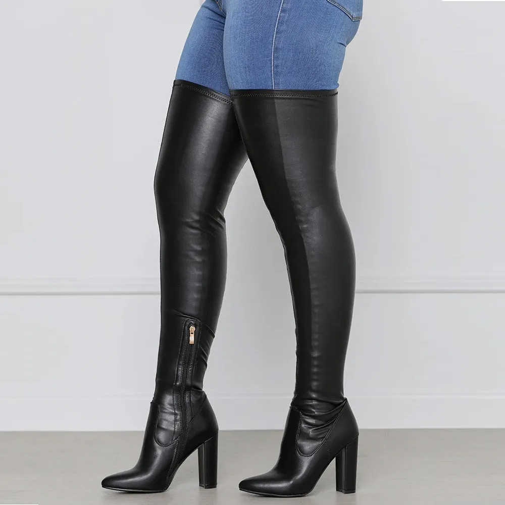 Super Stretch Thigh Belted Chunky Heel Boots