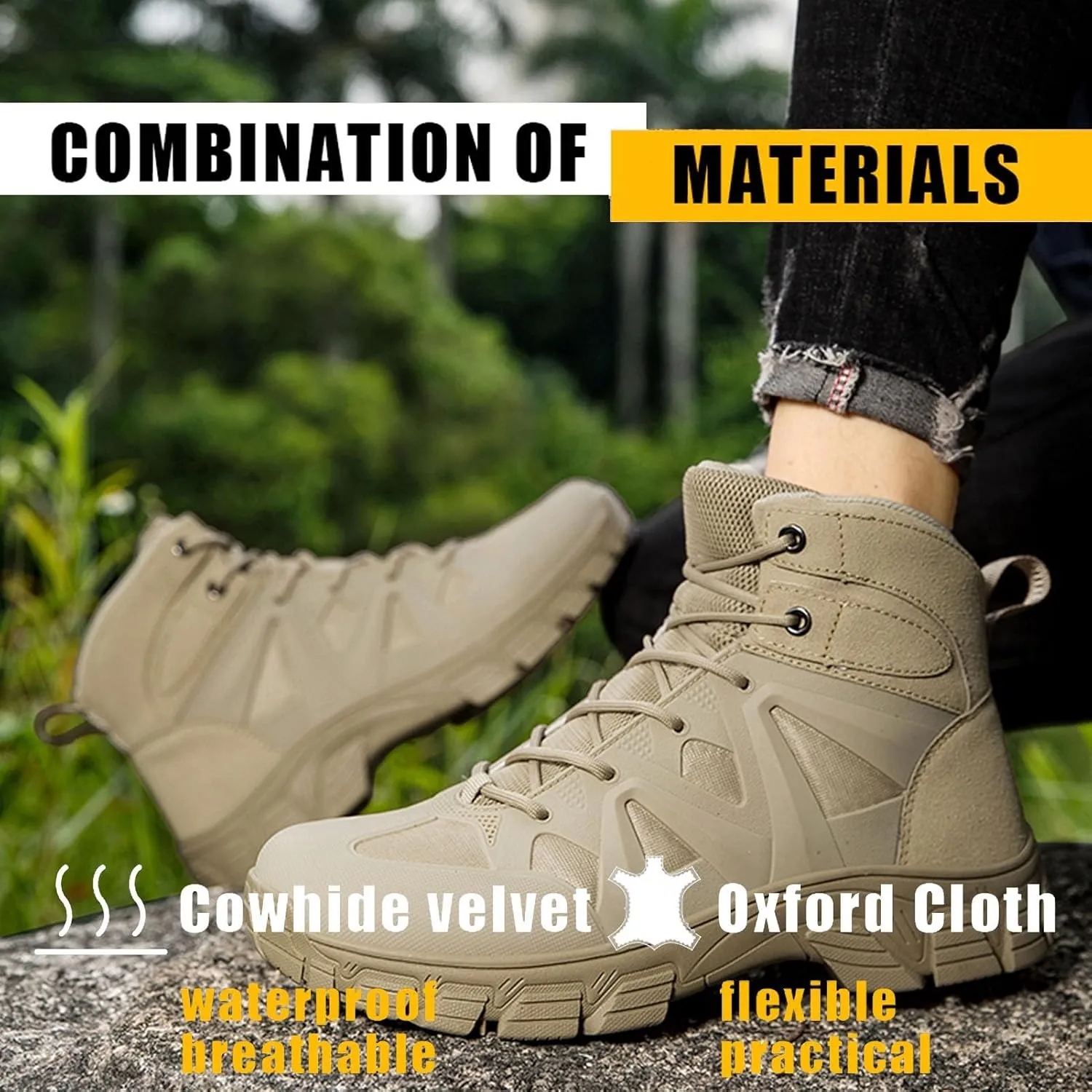Tactical Boots for Hiking & Military | Lightweight, Waterproof, Anti-Slip, Breathable Combat Boots for Men