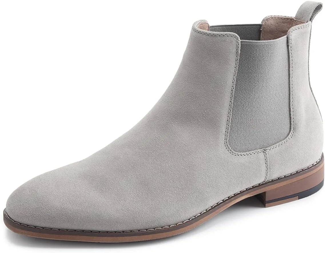 Temeshu Men's Chelsea Slip-on Suede Boots, Genuine Leather Boots, Waterproof Casual Oxford Dress Ankle Bootie MS05
