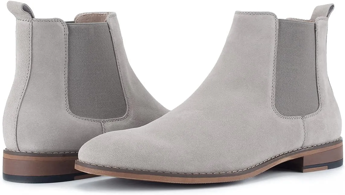 Temeshu Men's Chelsea Slip-on Suede Boots, Genuine Leather Boots, Waterproof Casual Oxford Dress Ankle Bootie MS05