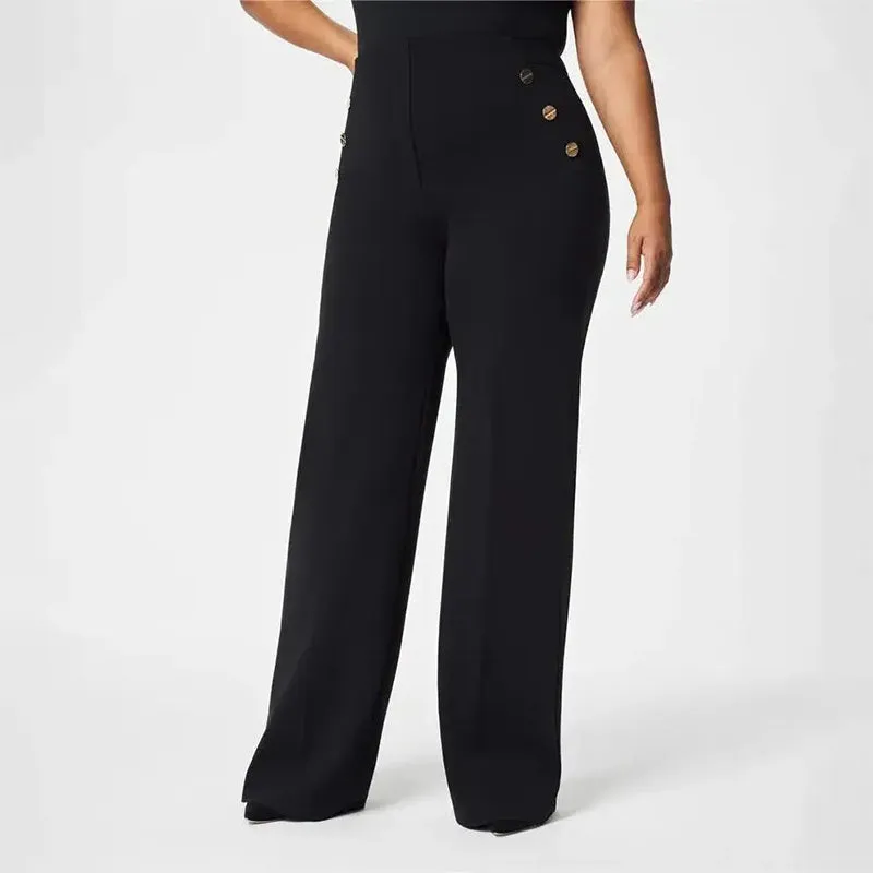 🔥Three lengths available🔥High-Stretch Button Wide-Leg Trousers