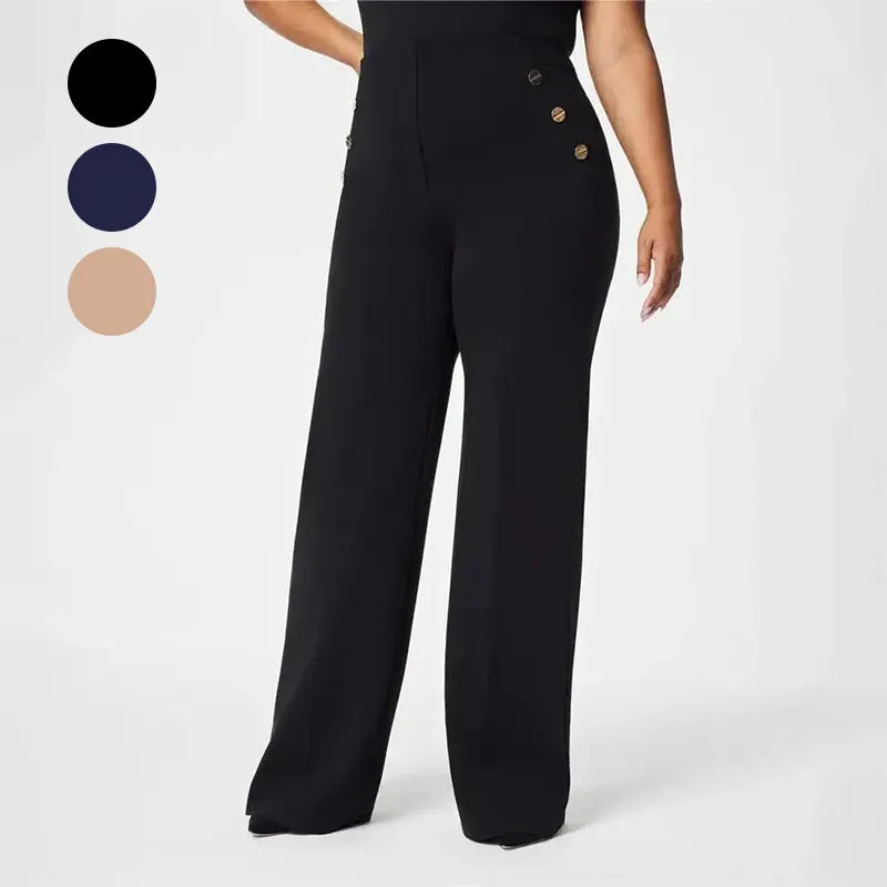 🔥Three lengths available🔥High-Stretch Button Wide-Leg Trousers