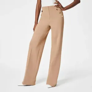 🔥Three lengths available🔥High-Stretch Button Wide-Leg Trousers