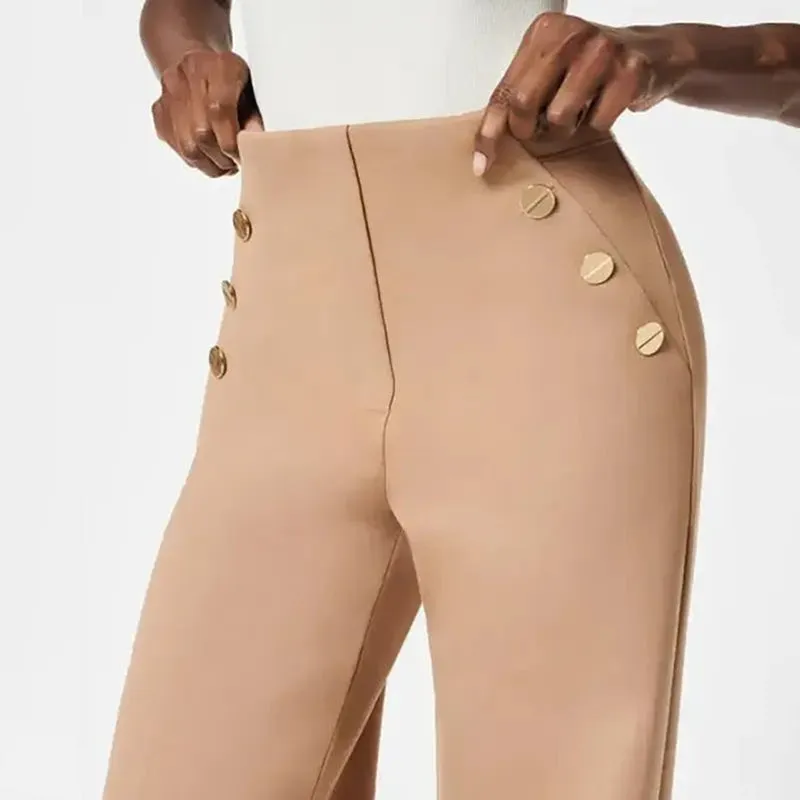 🔥Three lengths available🔥High-Stretch Button Wide-Leg Trousers