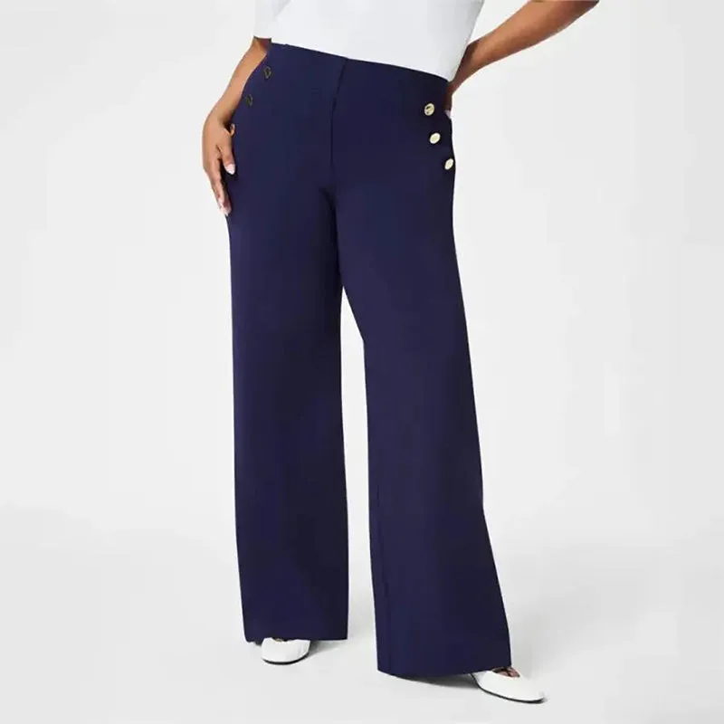 🔥Three lengths available🔥High-Stretch Button Wide-Leg Trousers