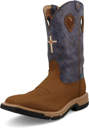 Twisted X Men's 12" Western Work Boot, Square Toe with CellStretch, Clay & Peacock, 11 D