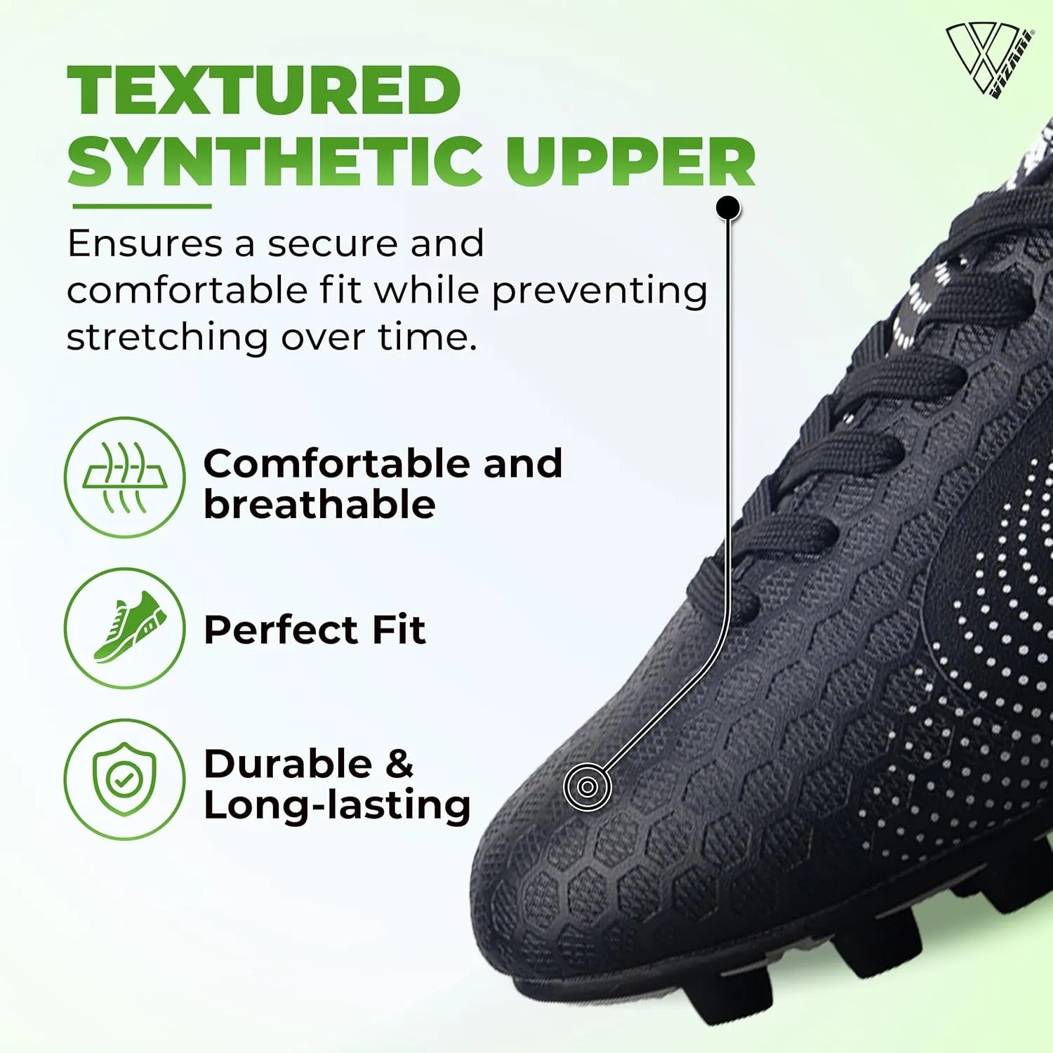 Vizari USA Stealth Boys Girls Soccer Cleats | Youth Firm Ground Athletic Outdoor Football Shoes for Toddler, Little Kid, Big Kid | Lightweight & Durable