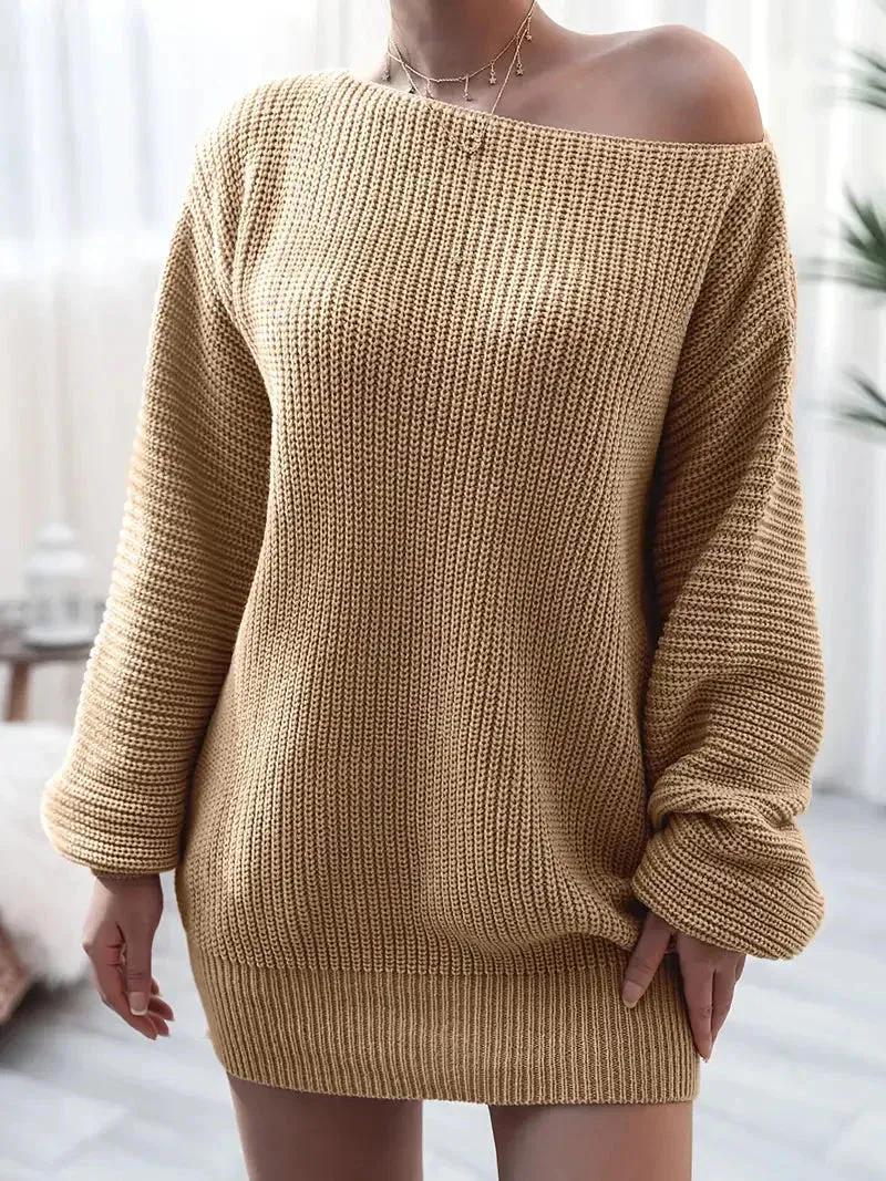 Wenkouban-Christmas Thanksgiving Gift New Year's Eve Dress party look inspos back to school dress  Loose Round Neck Solid Sweater Dress