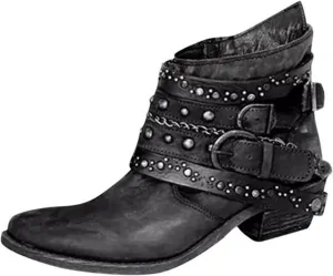 Winter Boots for Women Ankle Black Suede Booties Ladies Hiking Boots Ankle Bootie for Women with Heel Keep Warm Flat Bottom Chunky Low Heel Classic Pointed Toe