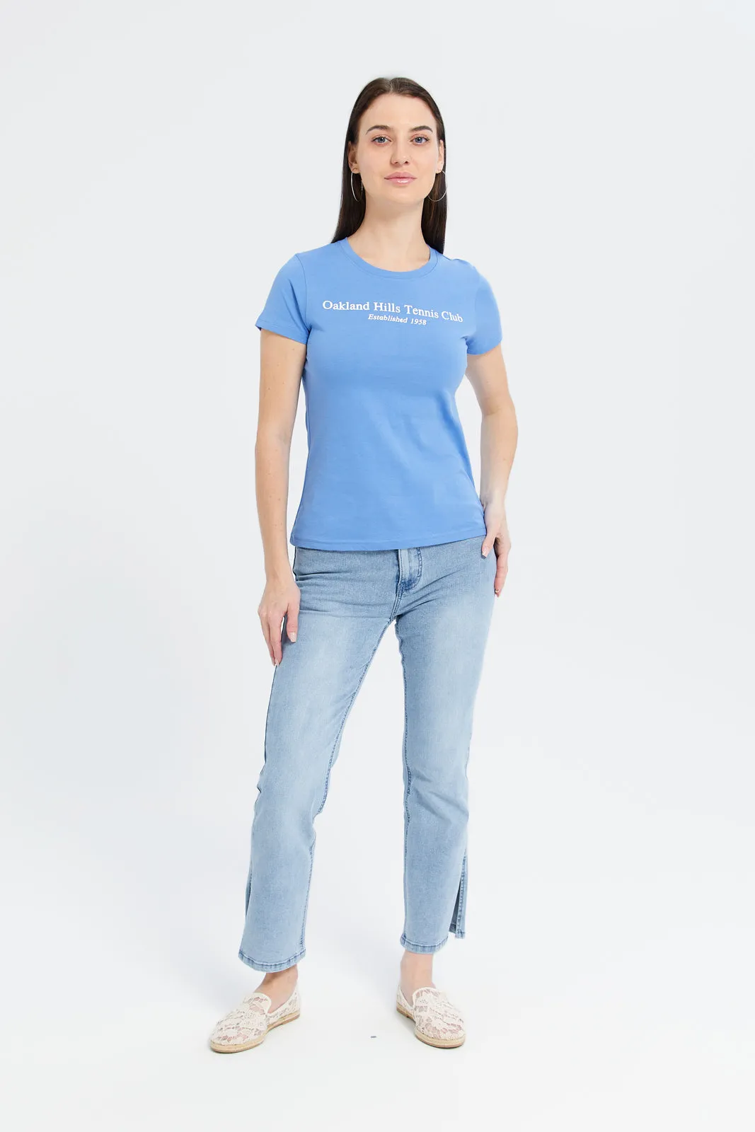 Women Blue Oackland Printed T-Shirt
