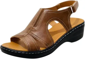 Women Orthopedic Platform Wedge Sandals 2025 Summer Open Toe Wide Width Arch Support Elastic Ankle Strap Sandals Stitching Hollow Thick Soles Walking Beach Casual Outdoor Shoes