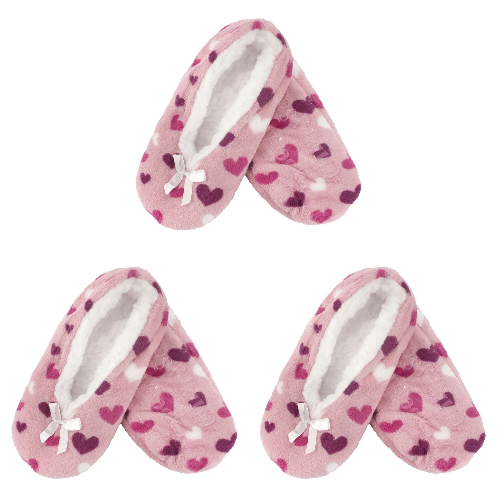 Women Soft Warm Cozy Fuzzy Furry Hearts Stripes Slippers Non-Slip Lined Socks, Assortments, 2 Pairs/3 Pairs
