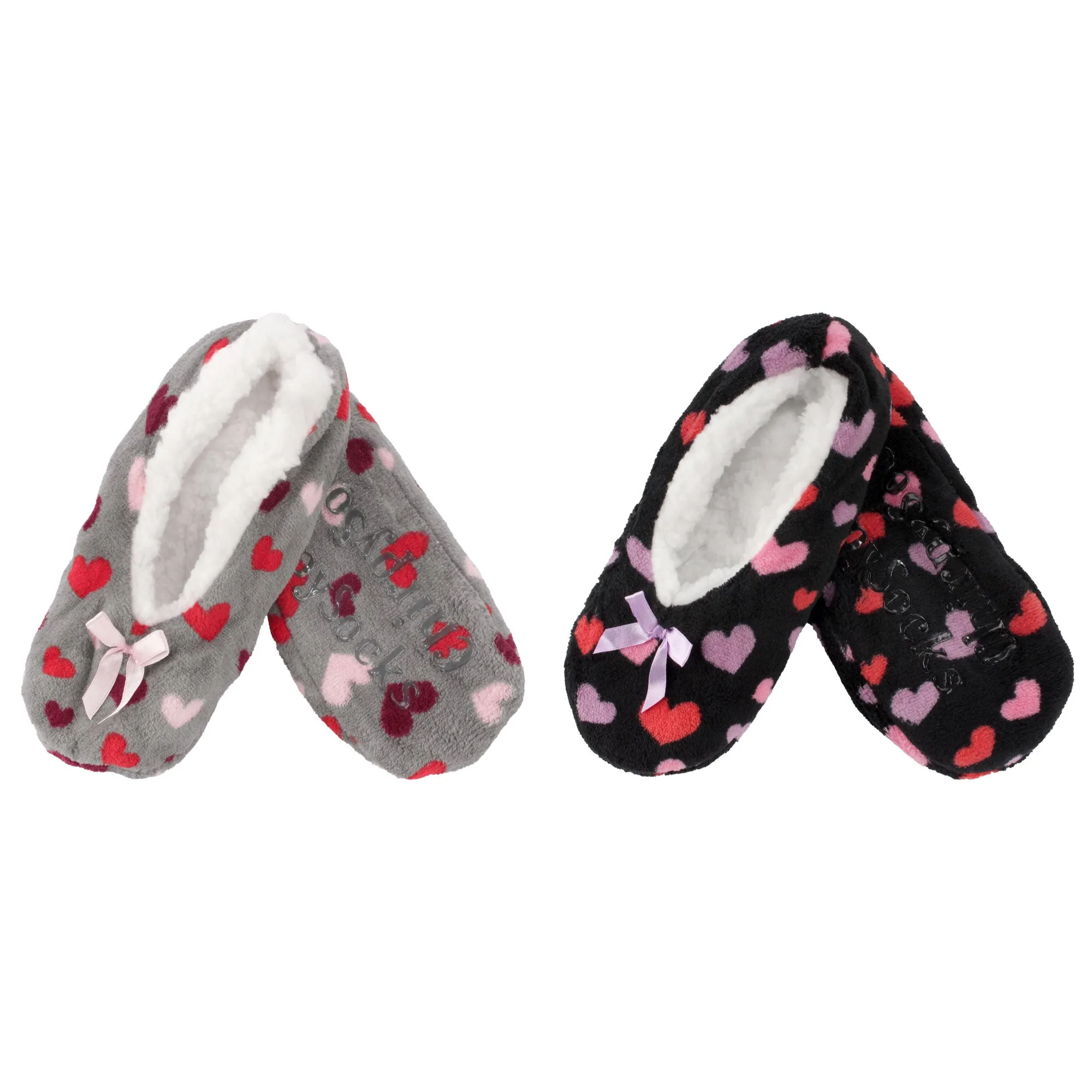 Women Soft Warm Cozy Fuzzy Furry Hearts Stripes Slippers Non-Slip Lined Socks, Assortments, 2 Pairs/3 Pairs