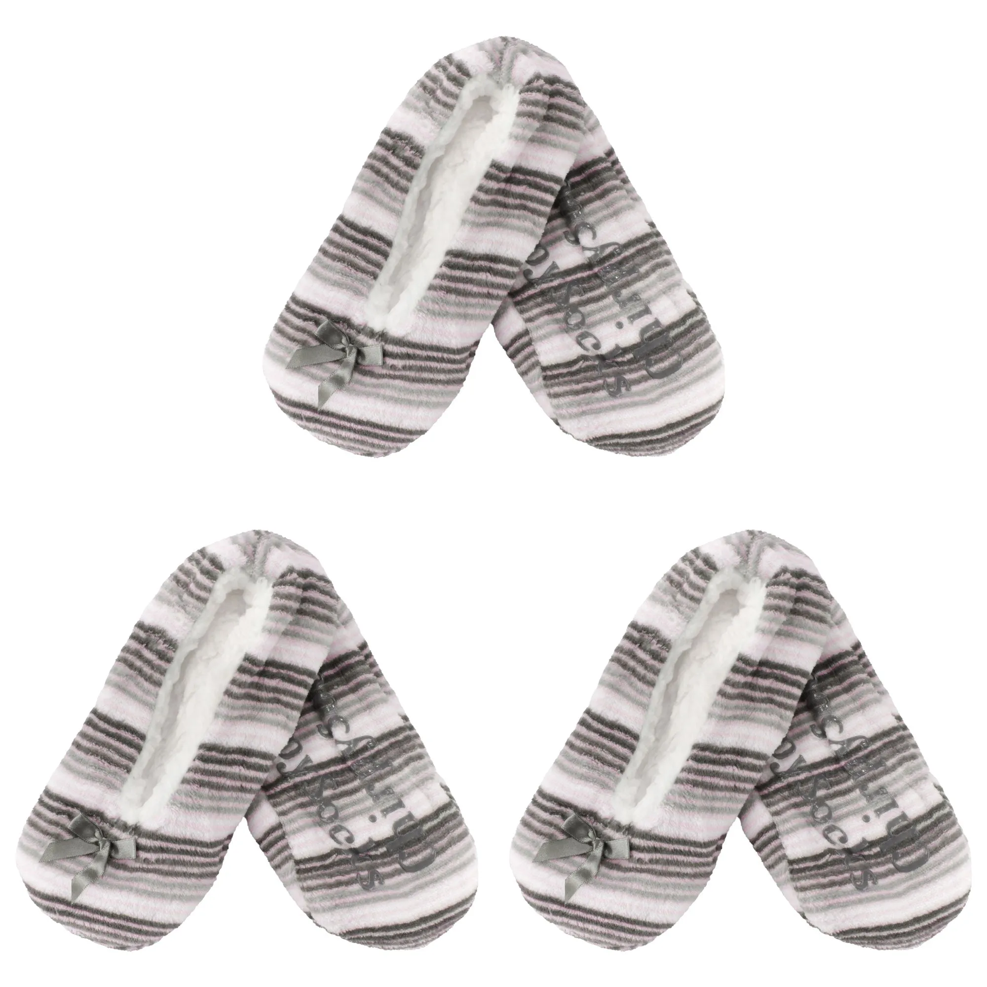 Women Soft Warm Cozy Fuzzy Furry Hearts Stripes Slippers Non-Slip Lined Socks, Assortments, 2 Pairs/3 Pairs