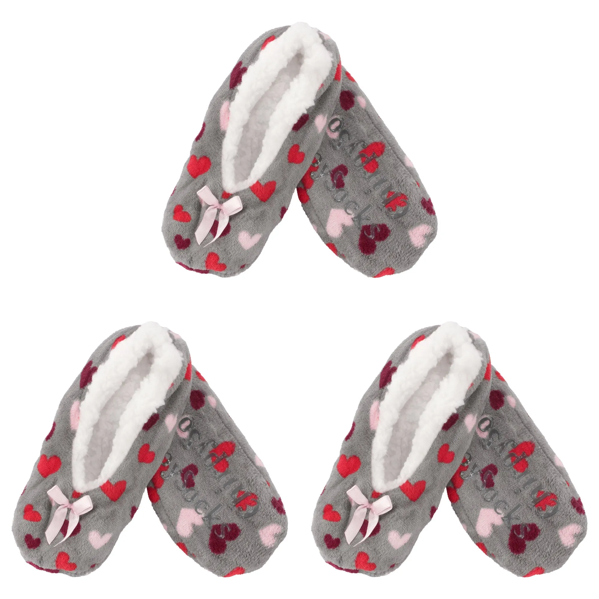 Women Soft Warm Cozy Fuzzy Furry Hearts Stripes Slippers Non-Slip Lined Socks, Assortments, 2 Pairs/3 Pairs