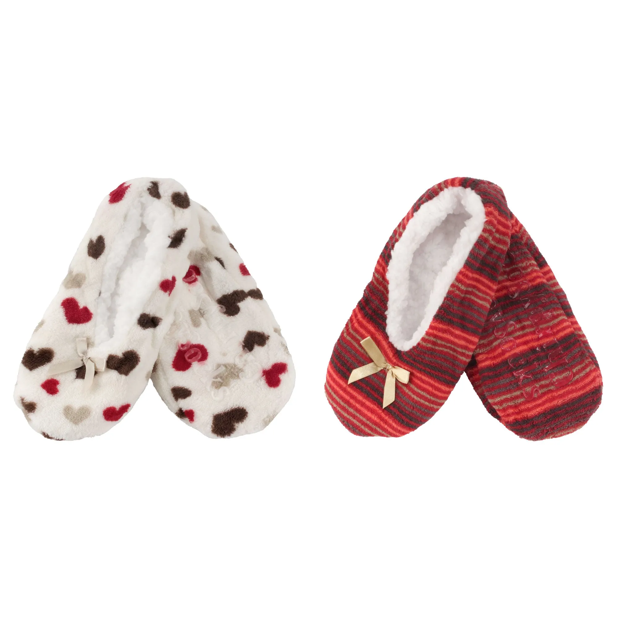 Women Soft Warm Cozy Fuzzy Furry Hearts Stripes Slippers Non-Slip Lined Socks, Assortments, 2 Pairs/3 Pairs