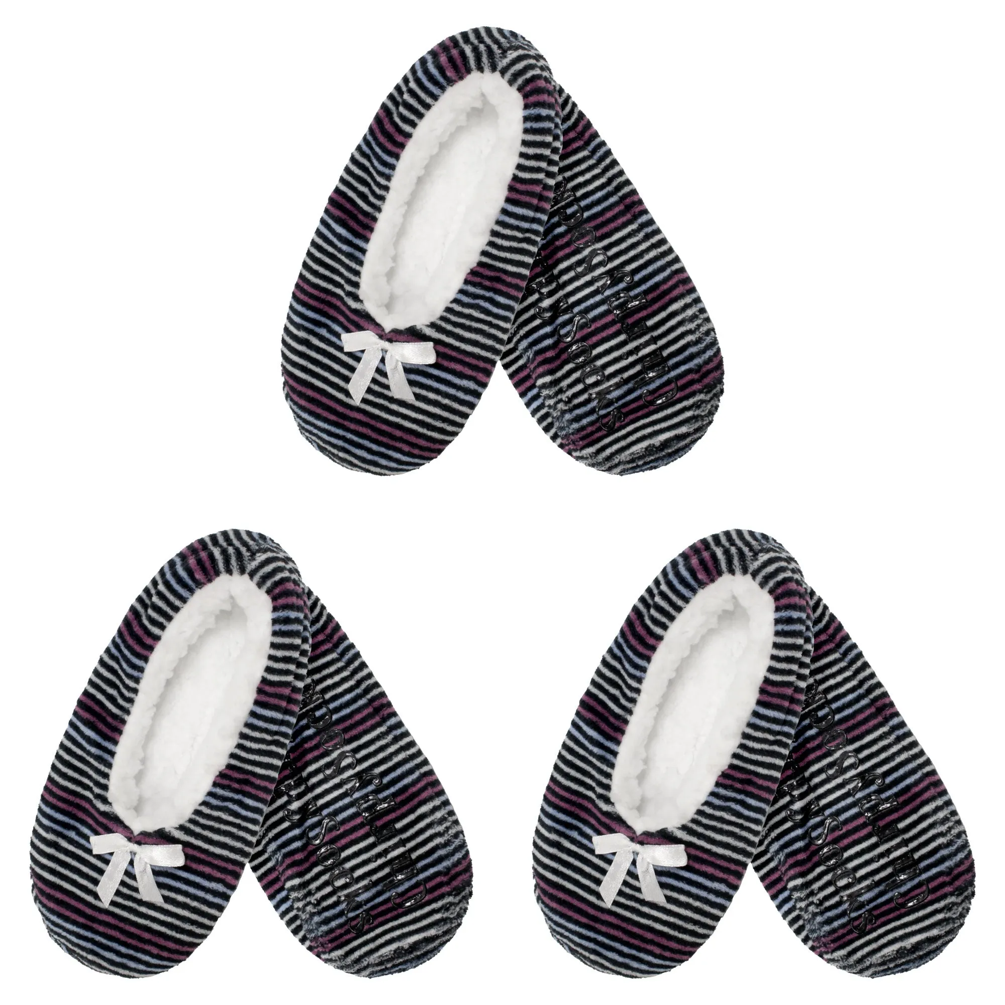 Women Soft Warm Cozy Fuzzy Furry Hearts Stripes Slippers Non-Slip Lined Socks, Assortments, 2 Pairs/3 Pairs