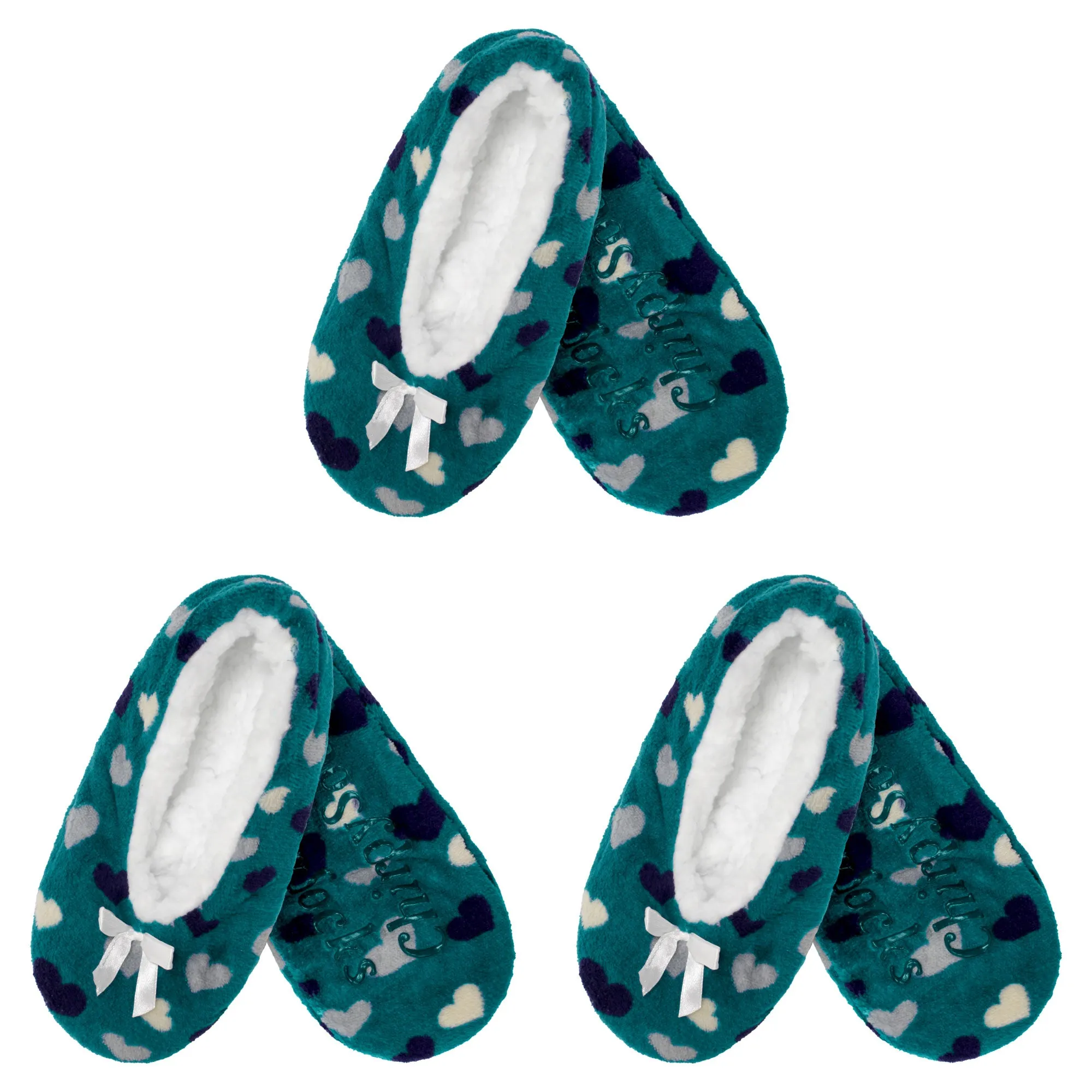 Women Soft Warm Cozy Fuzzy Furry Hearts Stripes Slippers Non-Slip Lined Socks, Assortments, 2 Pairs/3 Pairs