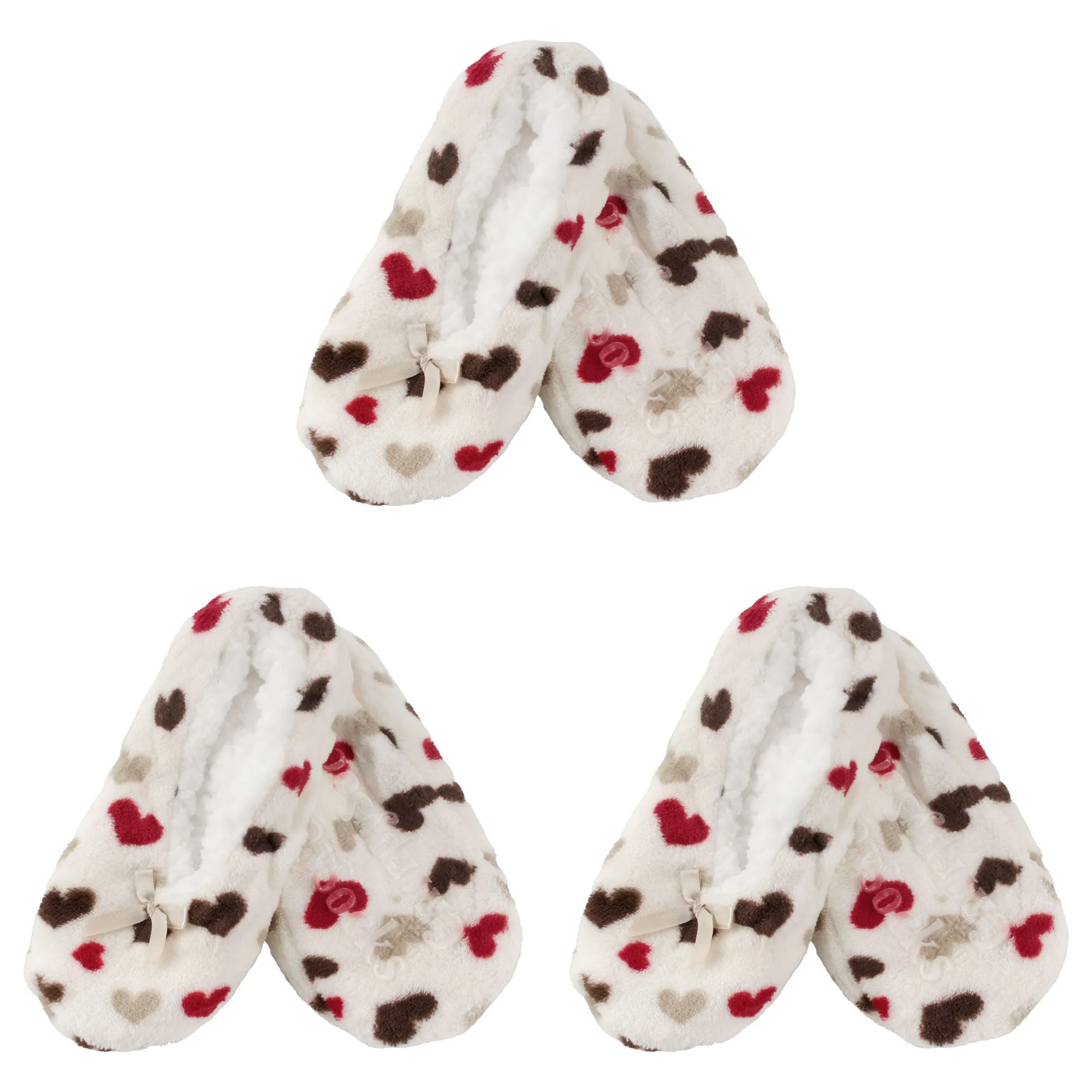 Women Soft Warm Cozy Fuzzy Furry Hearts Stripes Slippers Non-Slip Lined Socks, Assortments, 2 Pairs/3 Pairs