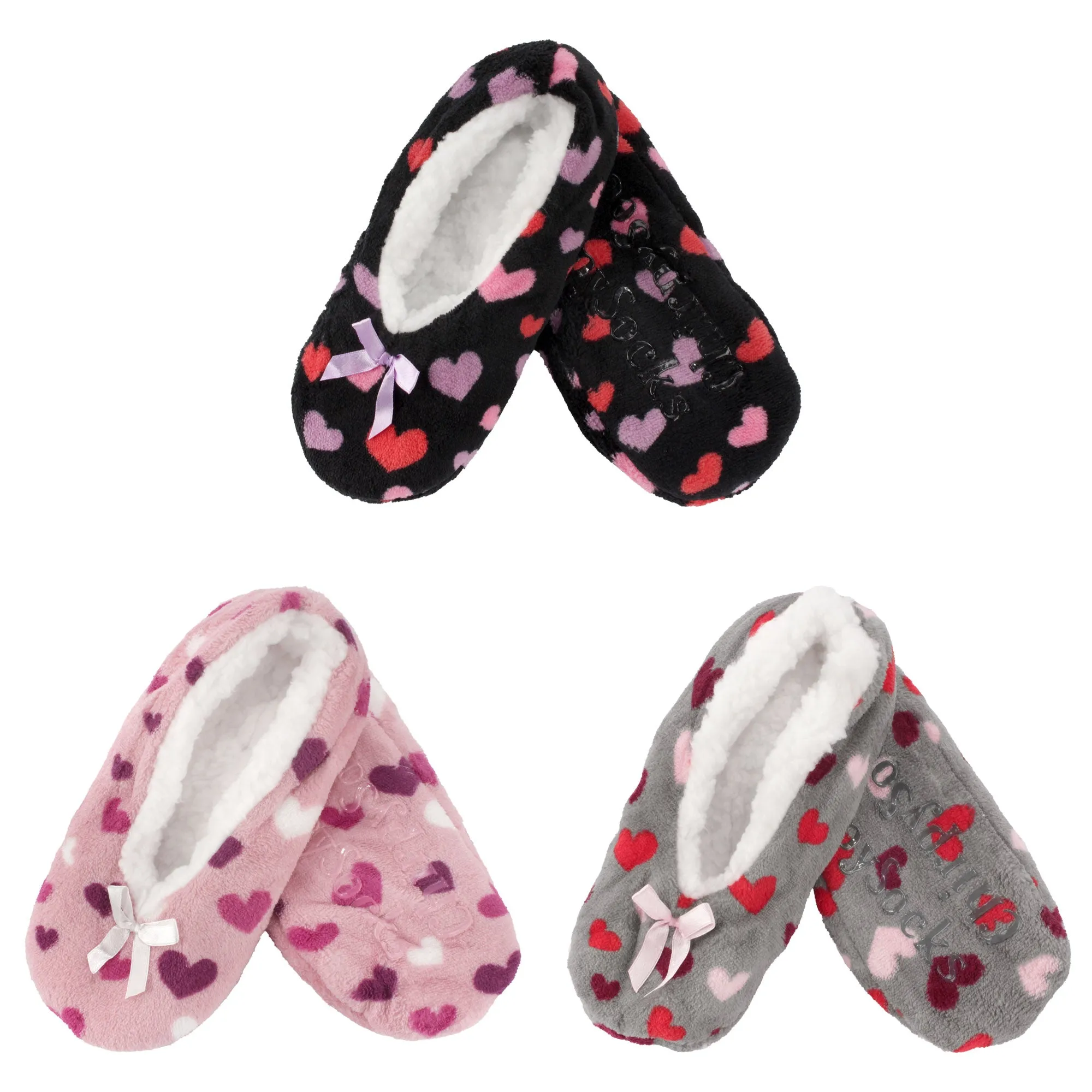 Women Soft Warm Cozy Fuzzy Furry Hearts Stripes Slippers Non-Slip Lined Socks, Assortments, 2 Pairs/3 Pairs