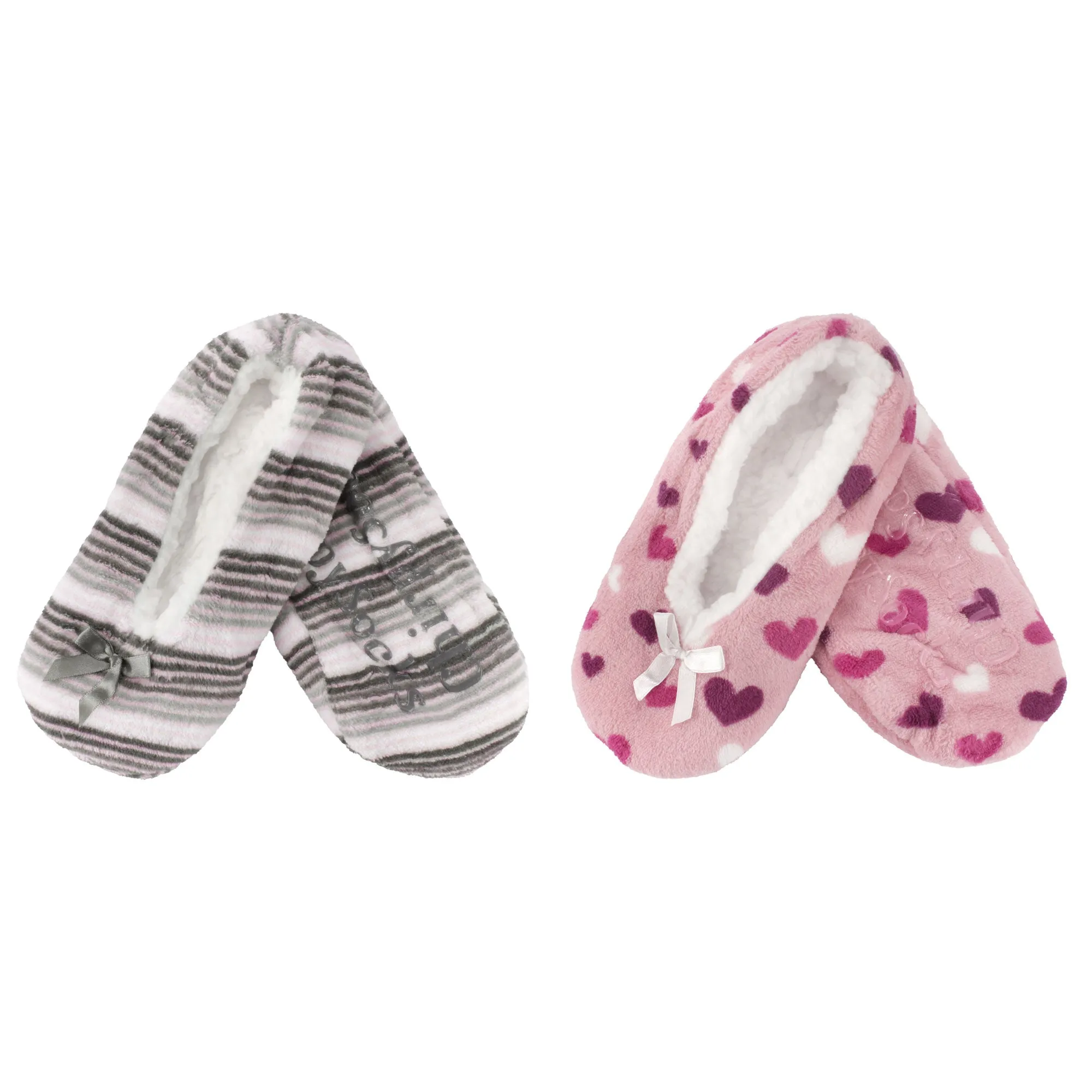 Women Soft Warm Cozy Fuzzy Furry Hearts Stripes Slippers Non-Slip Lined Socks, Assortments, 2 Pairs/3 Pairs