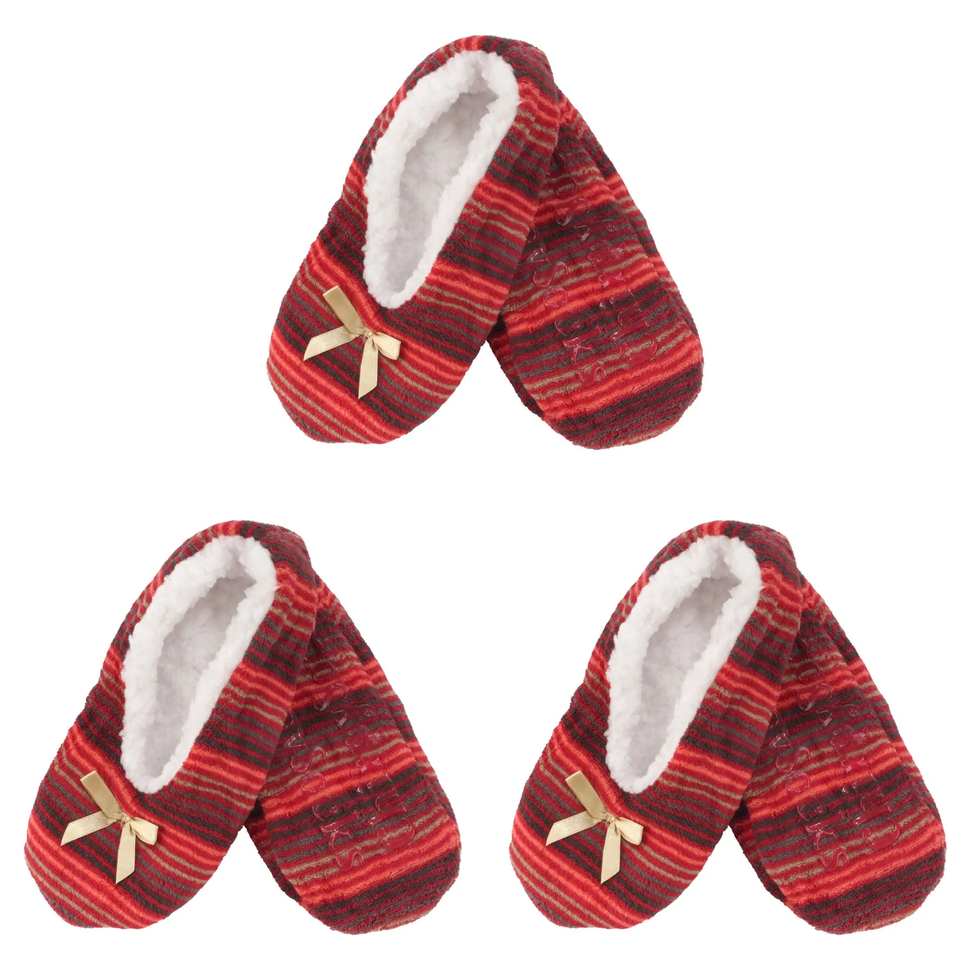 Women Soft Warm Cozy Fuzzy Furry Hearts Stripes Slippers Non-Slip Lined Socks, Assortments, 2 Pairs/3 Pairs