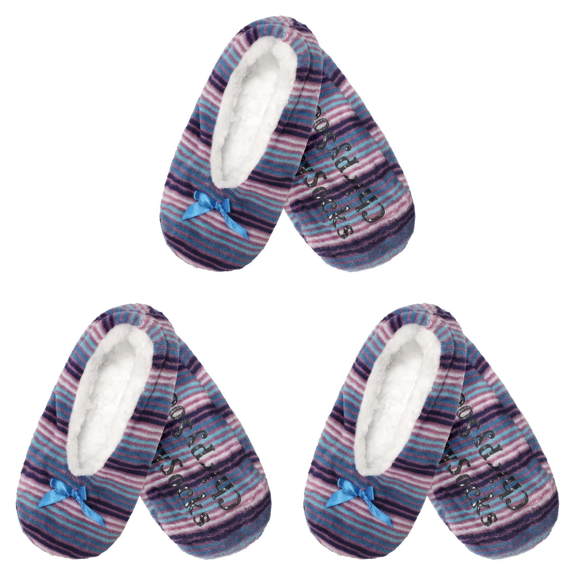 Women Soft Warm Cozy Fuzzy Furry Hearts Stripes Slippers Non-Slip Lined Socks, Assortments, 2 Pairs/3 Pairs