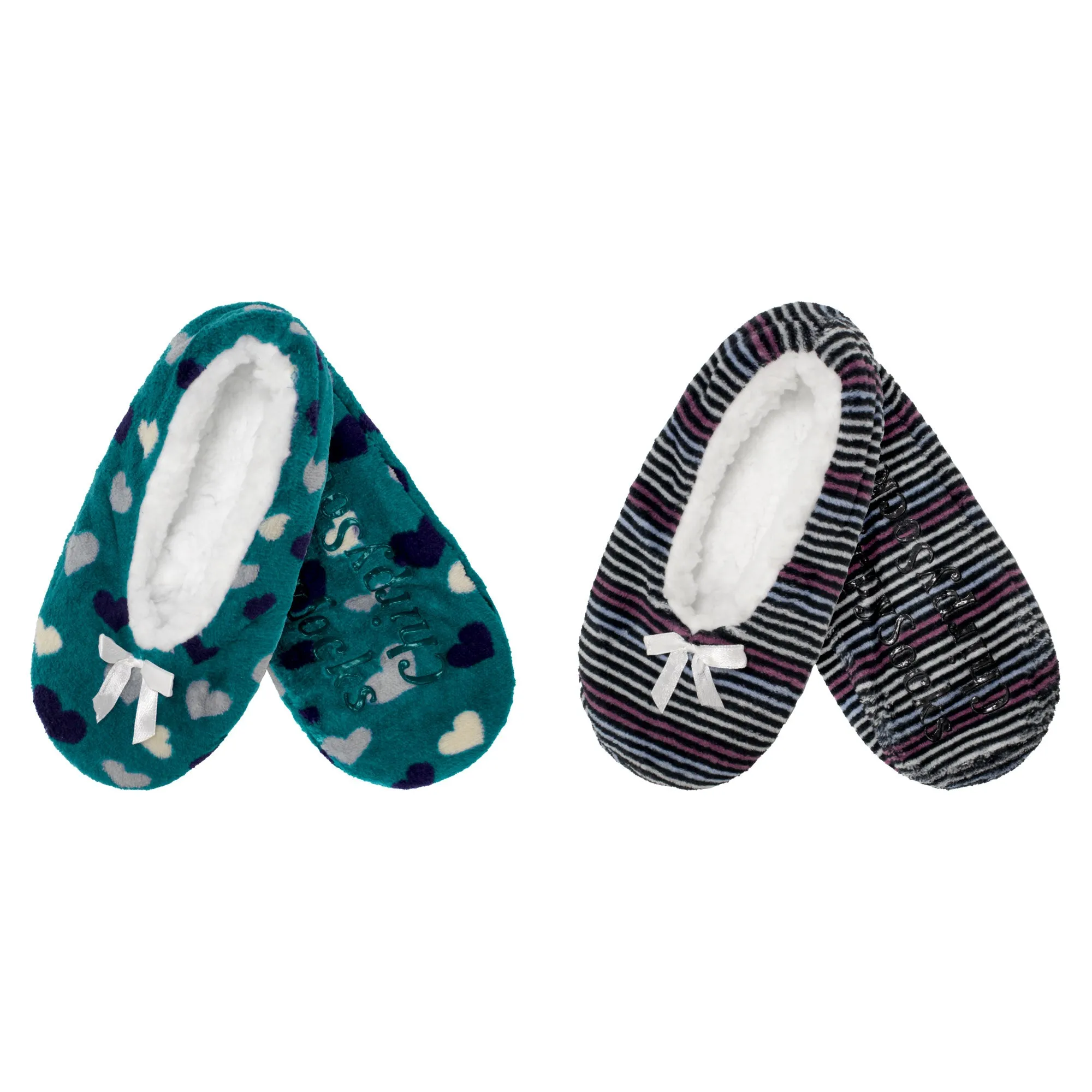 Women Soft Warm Cozy Fuzzy Furry Hearts Stripes Slippers Non-Slip Lined Socks, Assortments, 2 Pairs/3 Pairs