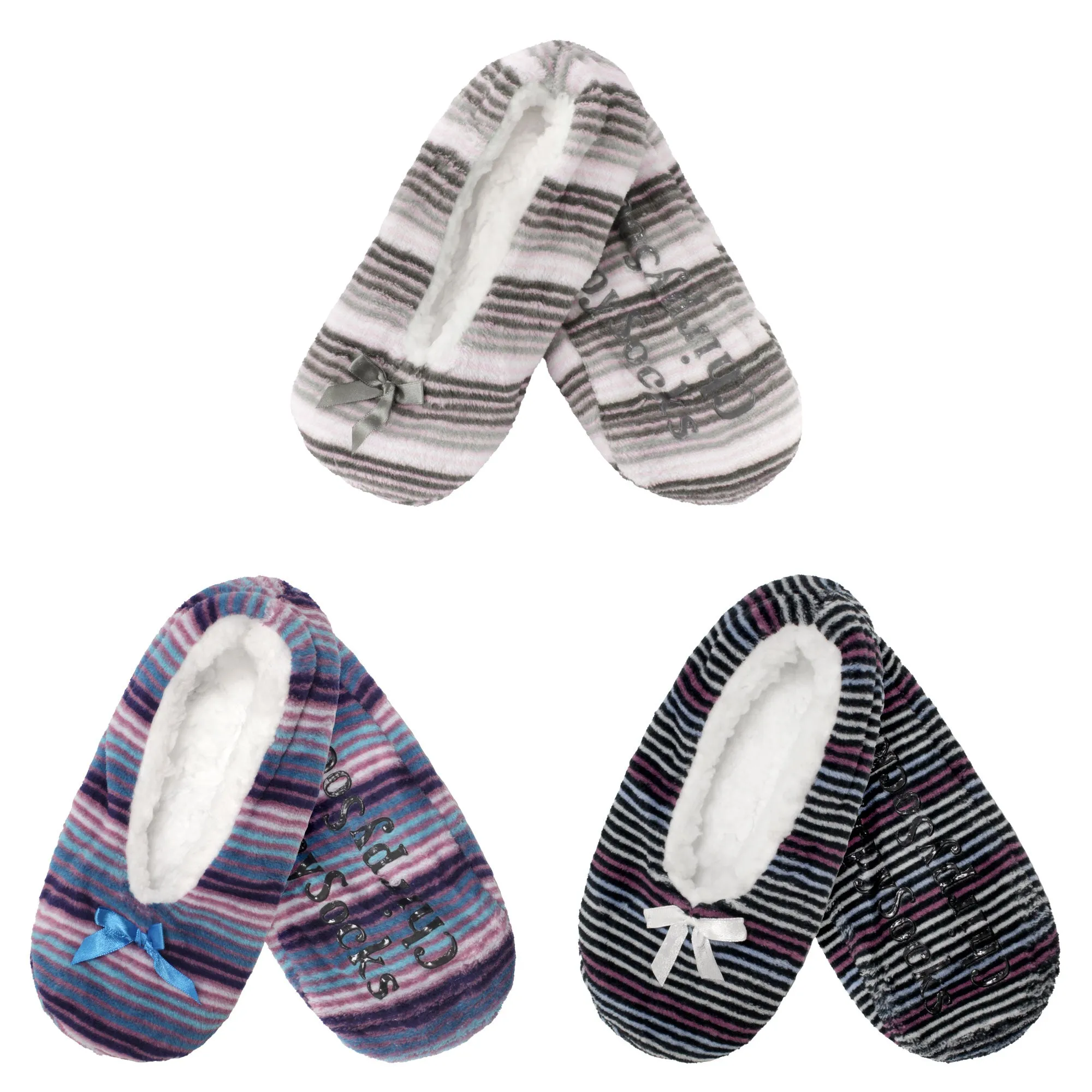 Women Soft Warm Cozy Fuzzy Furry Hearts Stripes Slippers Non-Slip Lined Socks, Assortments, 2 Pairs/3 Pairs