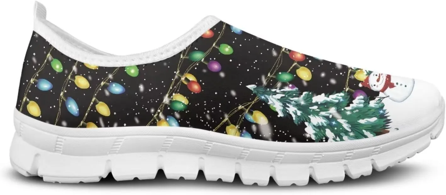 Women's Christmas Sneaker Flat Soft Casual Low-Top Tennis Shoes Slip-On Lightweight Non-Slip Breathable Mesh Outdoor Sport Running Sneaker for Ladies US 5.5-11.5