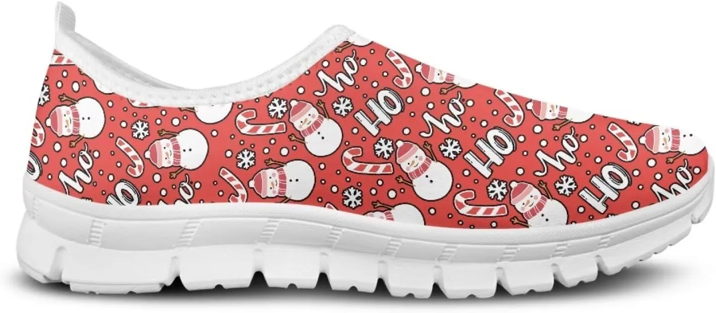 Women's Christmas Sneaker Flat Soft Casual Low-Top Tennis Shoes Slip-On Lightweight Non-Slip Breathable Mesh Outdoor Sport Running Sneaker for Ladies US 5.5-11.5