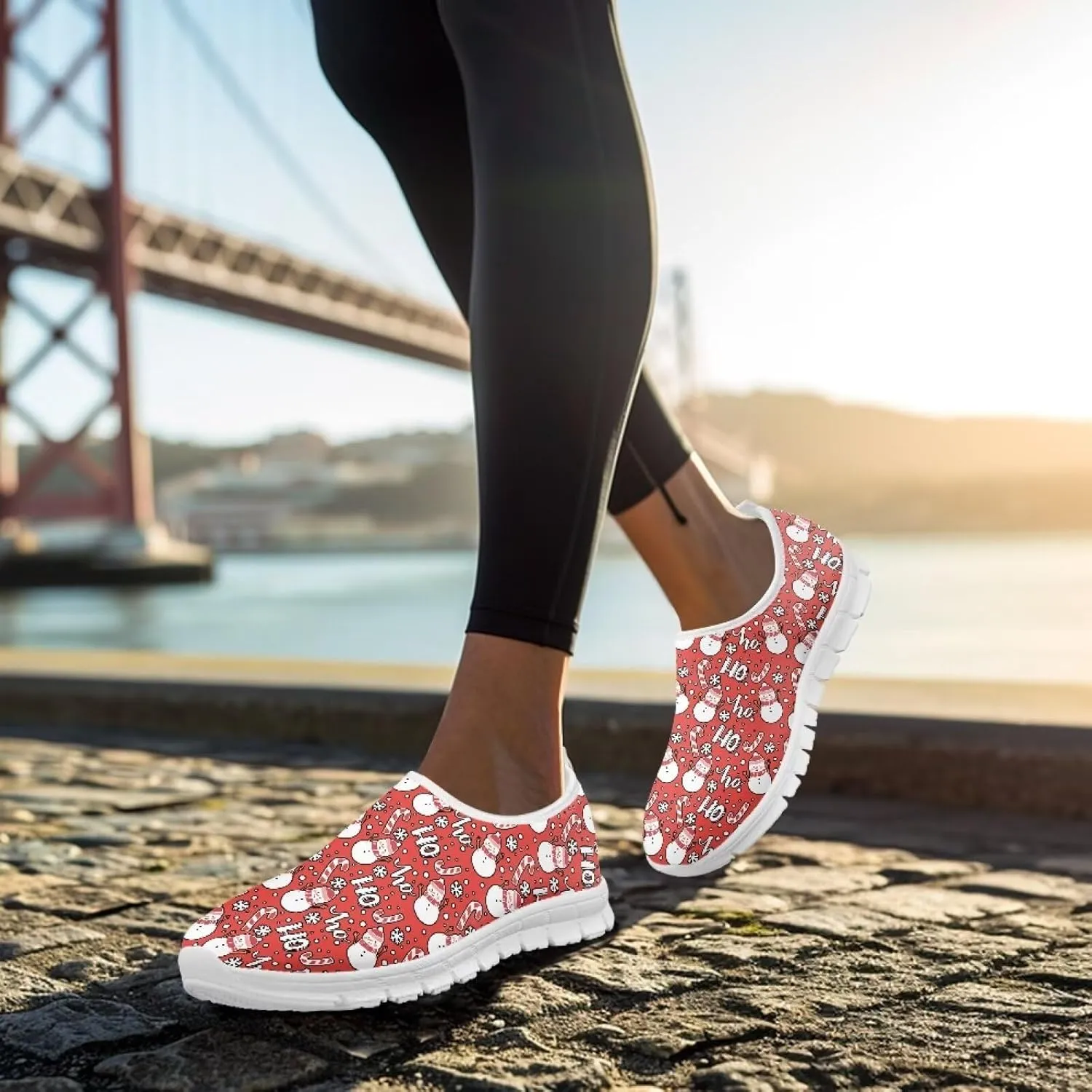 Women's Christmas Sneaker Flat Soft Casual Low-Top Tennis Shoes Slip-On Lightweight Non-Slip Breathable Mesh Outdoor Sport Running Sneaker for Ladies US 5.5-11.5