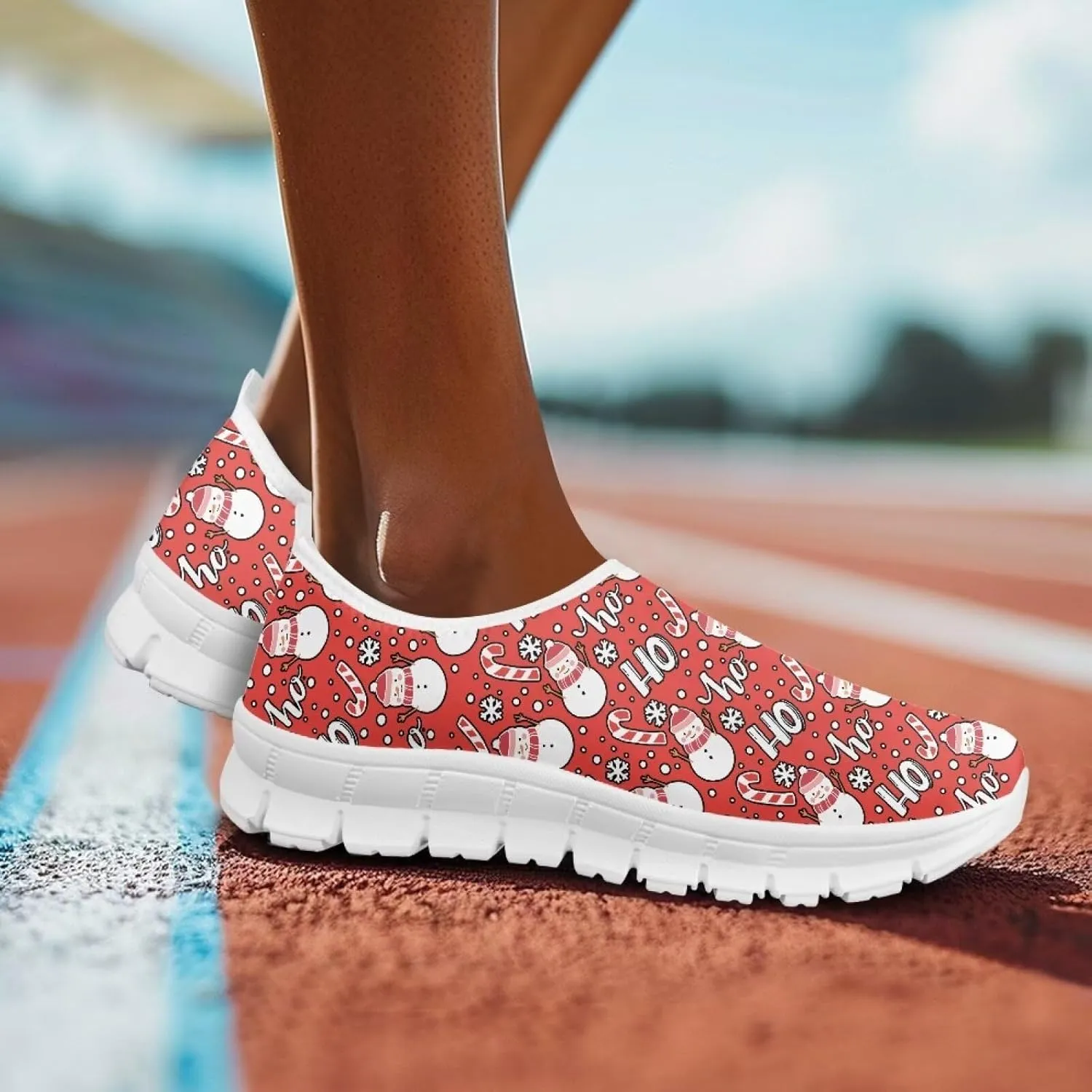 Women's Christmas Sneaker Flat Soft Casual Low-Top Tennis Shoes Slip-On Lightweight Non-Slip Breathable Mesh Outdoor Sport Running Sneaker for Ladies US 5.5-11.5