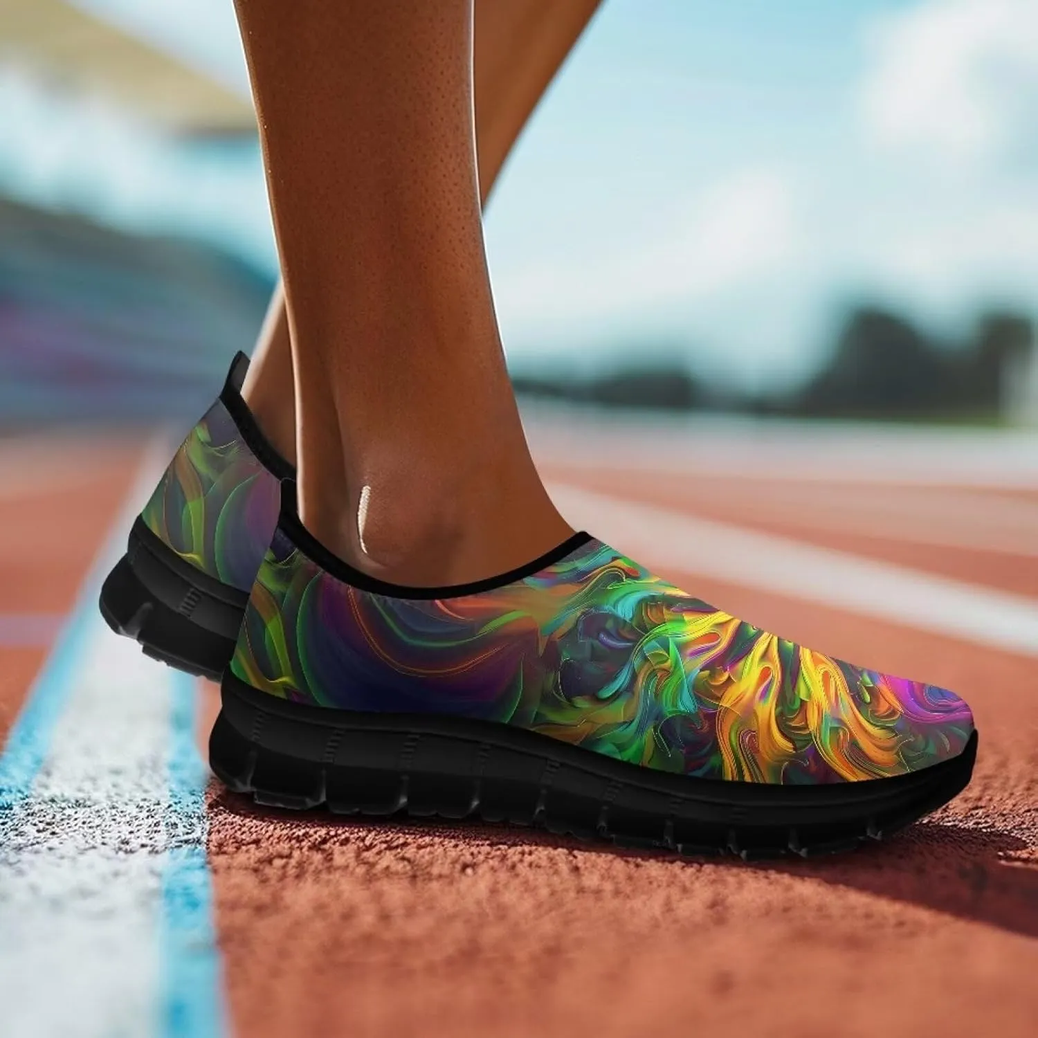 Women's Floral Print Sneaker Casual Cozy Low Top Running Shoes Lightweight Slip On Anti-Skid Workout Walking Sneaker for Teen Girls US 5.5-11.5