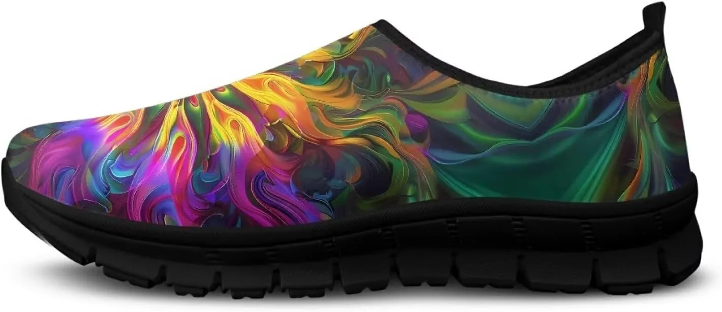 Women's Floral Print Sneaker Casual Cozy Low Top Running Shoes Lightweight Slip On Anti-Skid Workout Walking Sneaker for Teen Girls US 5.5-11.5