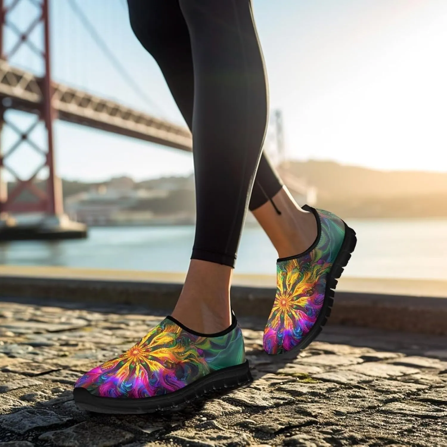 Women's Floral Print Sneaker Casual Cozy Low Top Running Shoes Lightweight Slip On Anti-Skid Workout Walking Sneaker for Teen Girls US 5.5-11.5