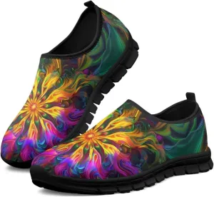 Women's Floral Print Sneaker Casual Cozy Low Top Running Shoes Lightweight Slip On Anti-Skid Workout Walking Sneaker for Teen Girls US 5.5-11.5