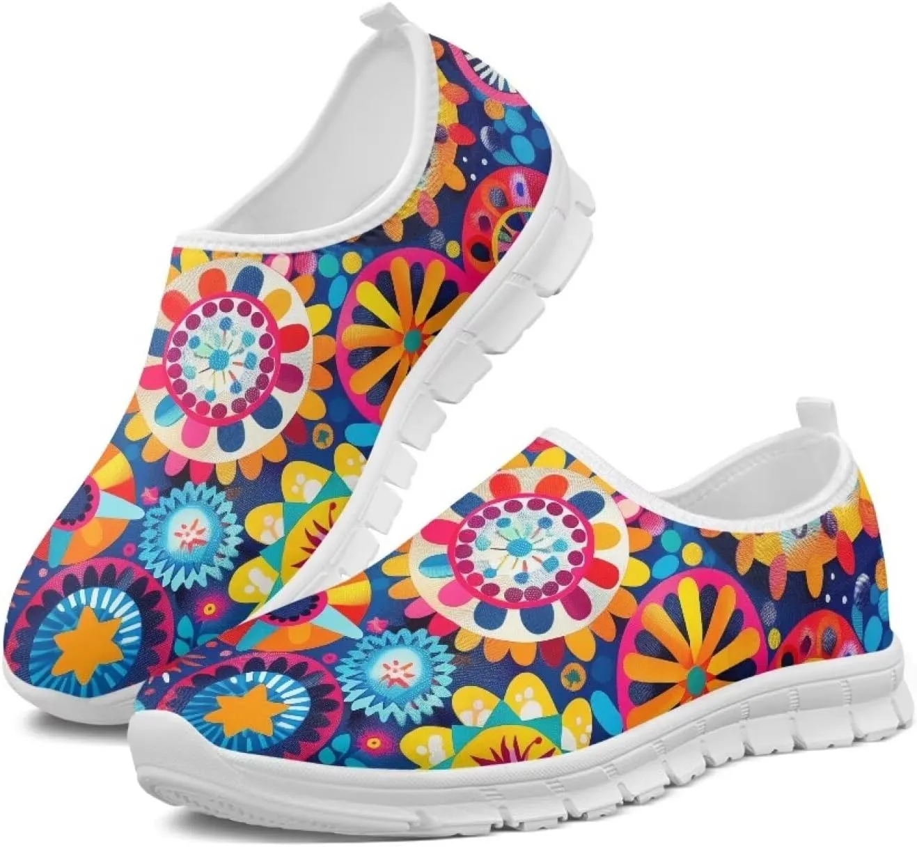 Women's Floral Print Sneaker Casual Low Top Soft Running Shoes Slip On Non Slip Lightweight Outdoor Walking Sneaker for Ladies US 5.5-11.5